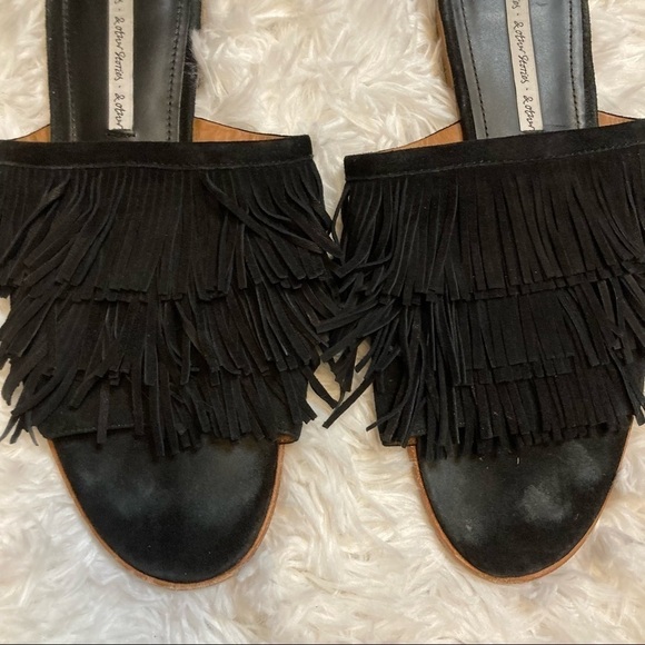 & Other Stories Black Leather Fringe Slip On Sandals - Picture 3 of 9